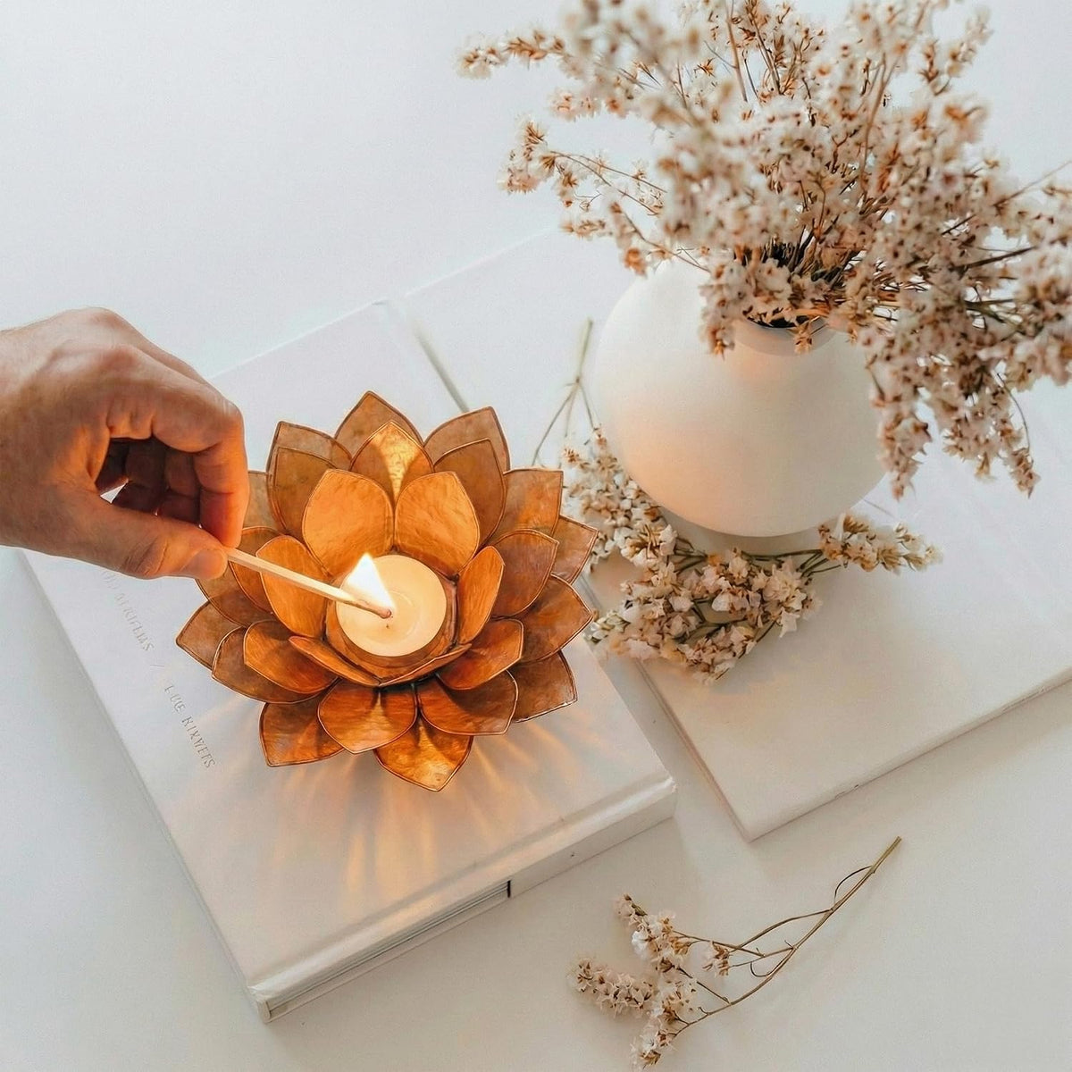 Moonshadow Handmade Capiz Shell Lotus Tea Light Holder (Gold)