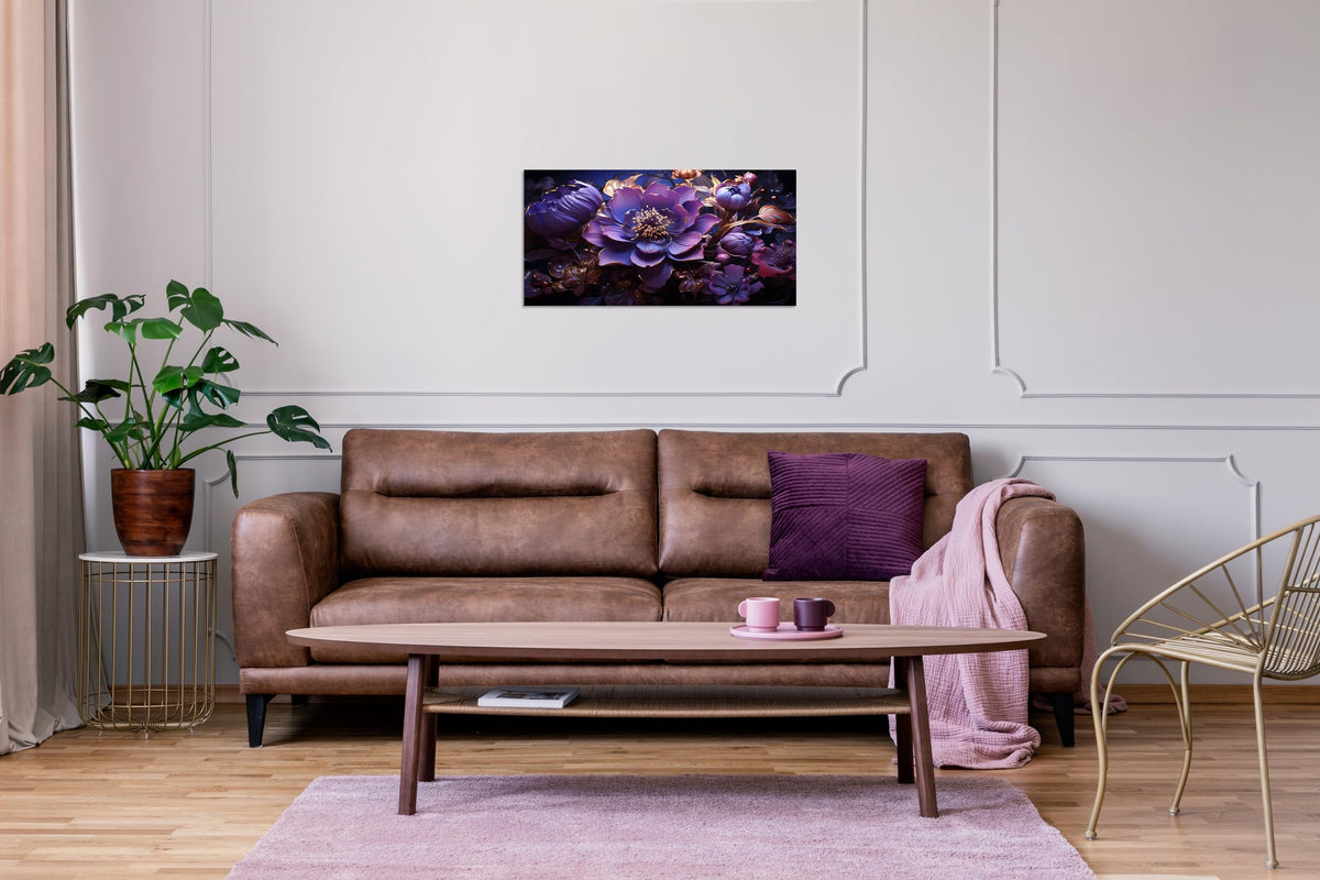 1 Panel Purple Canvas Art Purple Flower Canvas Abstract Plum Color Flower Picture Plum Color Pictures Print on Canvas Stretched and Framed for Wall Decor Living Room Bedroom Decor 8x16 inch (16"L x 8"W / Purple Flower 4)