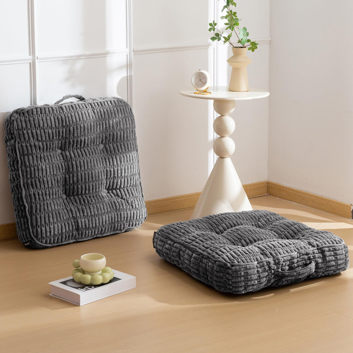 Floor Pillow Cushion for Adults (Square Dark Grey / 4" Thick(Pack of 2))