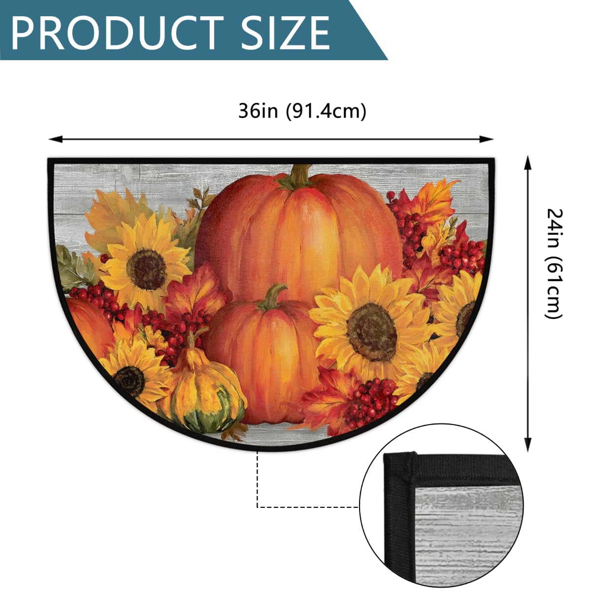 Autumn Half Round Door Mat Non (A-01 Autumn Pumpkins Sunflowers)