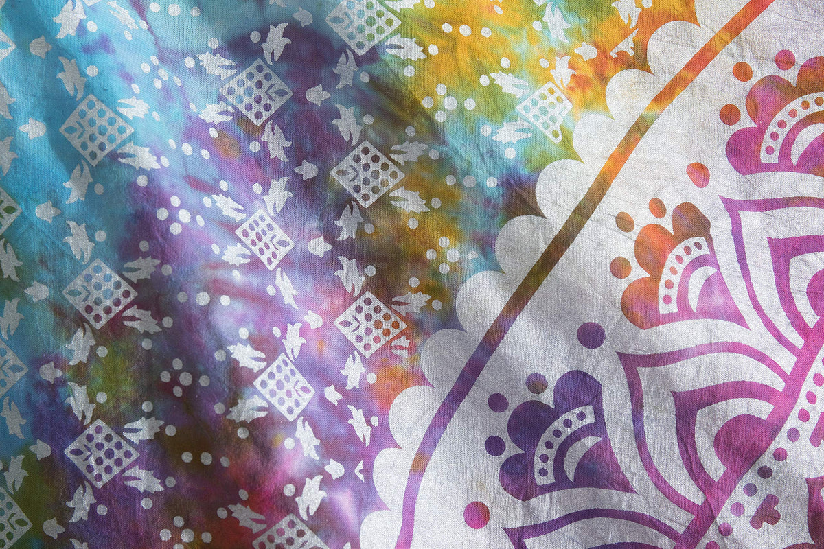 Tapestry Wall Hanging Hippie Ombre Mandala Bohemian Hippy Medallion Psychedelic Ombre Design Indian Tapestries Bedspread 84 x 90 Inches (90"L x 84"W / Tie Dye)