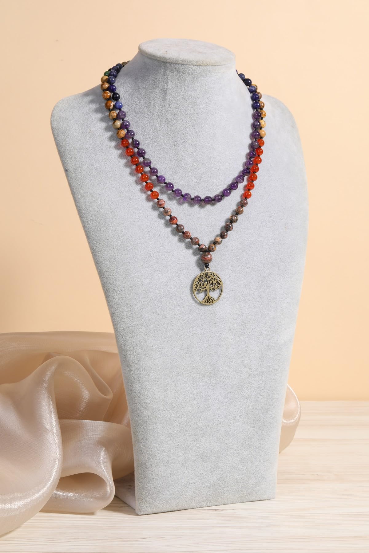 7 Chakra 108 Mala Beads Necklace with Life Tree Charm Natural 6mm Gemstones Prayer Beads Bracelet Mens Women Jewelry for Yoga Meditation (7 Chakra-Life Tree)