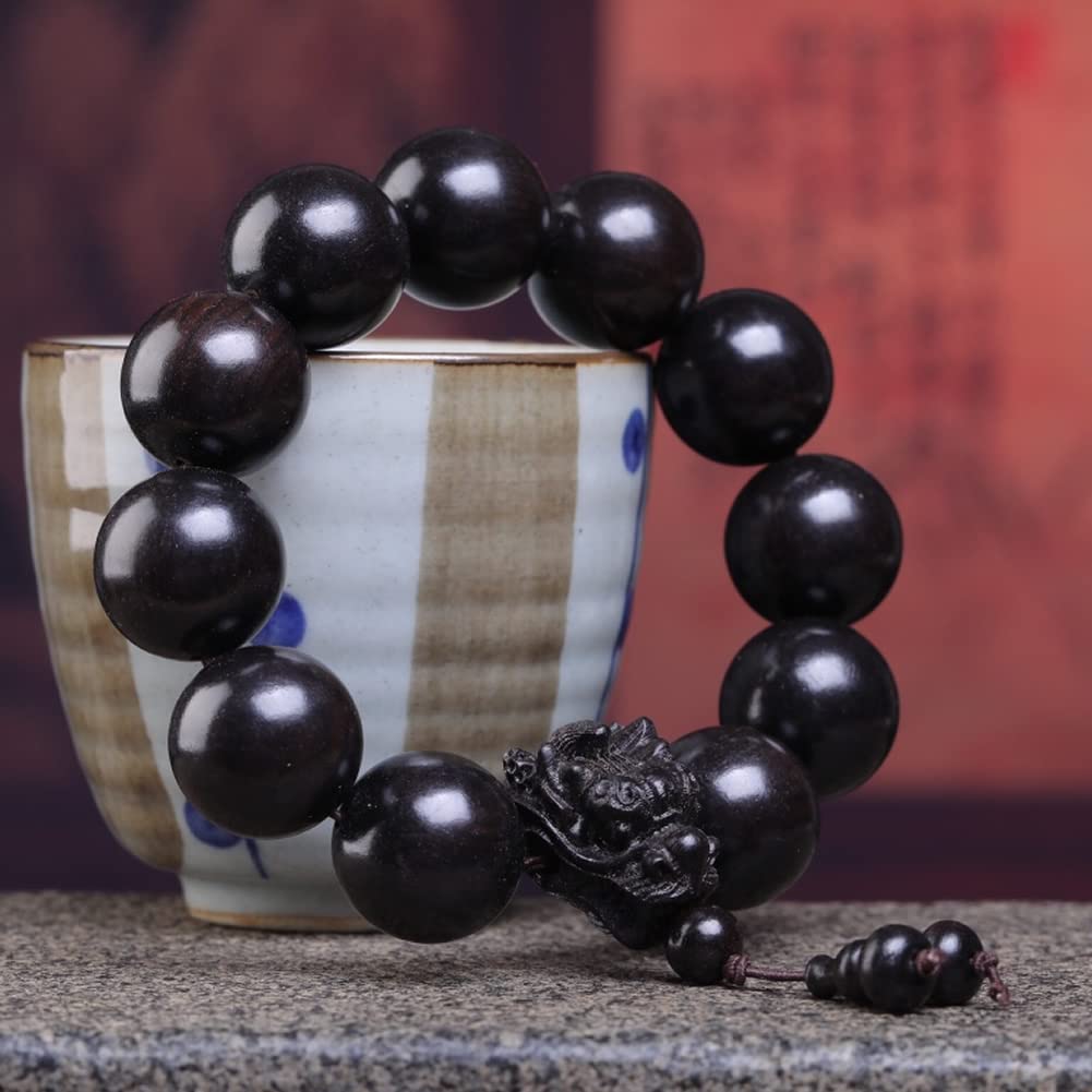 Unisex Natural Ebony Buddhist Prayer Bead Necklace Bracelet Tibetan Prayer Mala Beaded Black (20mm 12beads Long's Head)