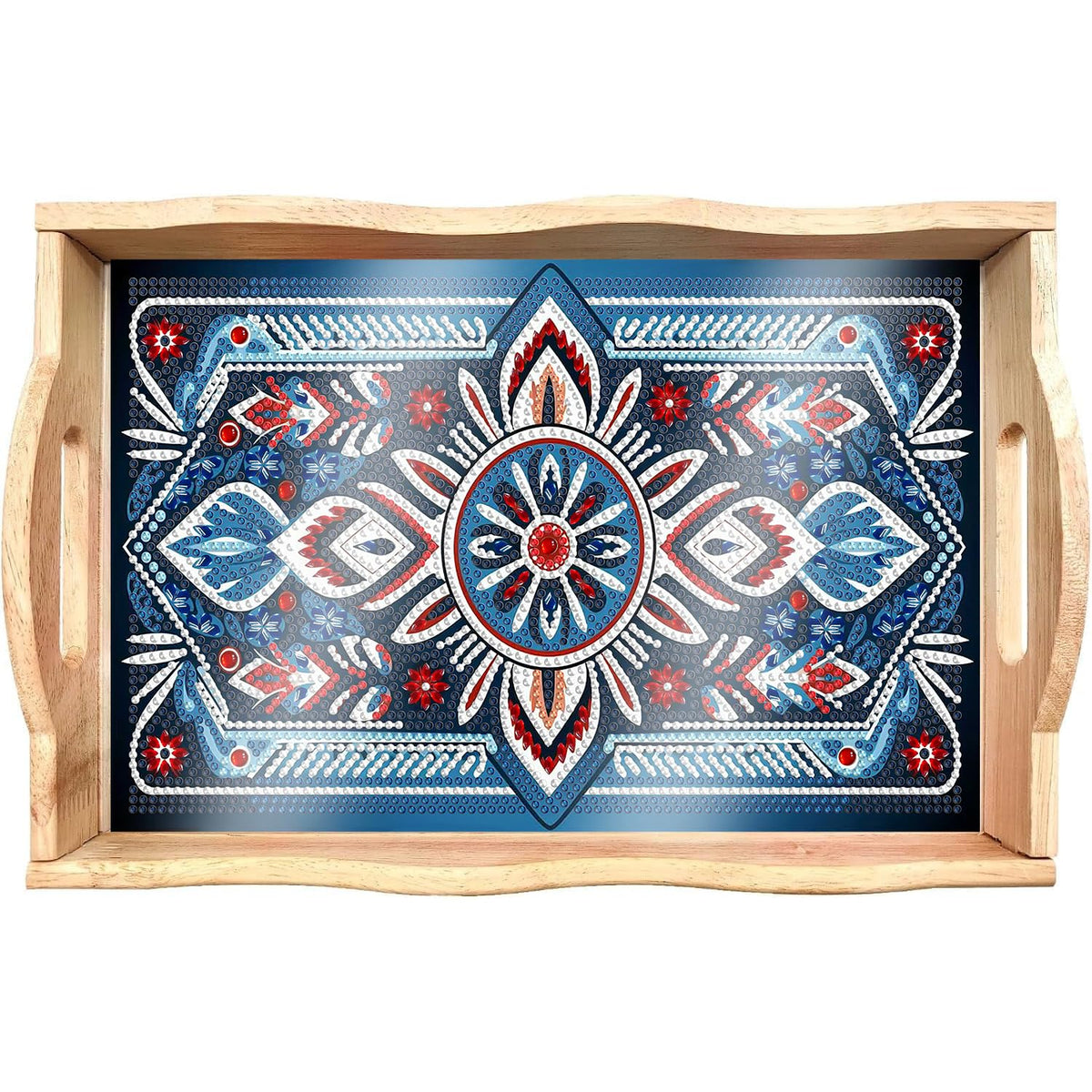 Mandala Diamond Painting Wooden Serving Tray with Handle for Adults (Mandala Small D)
