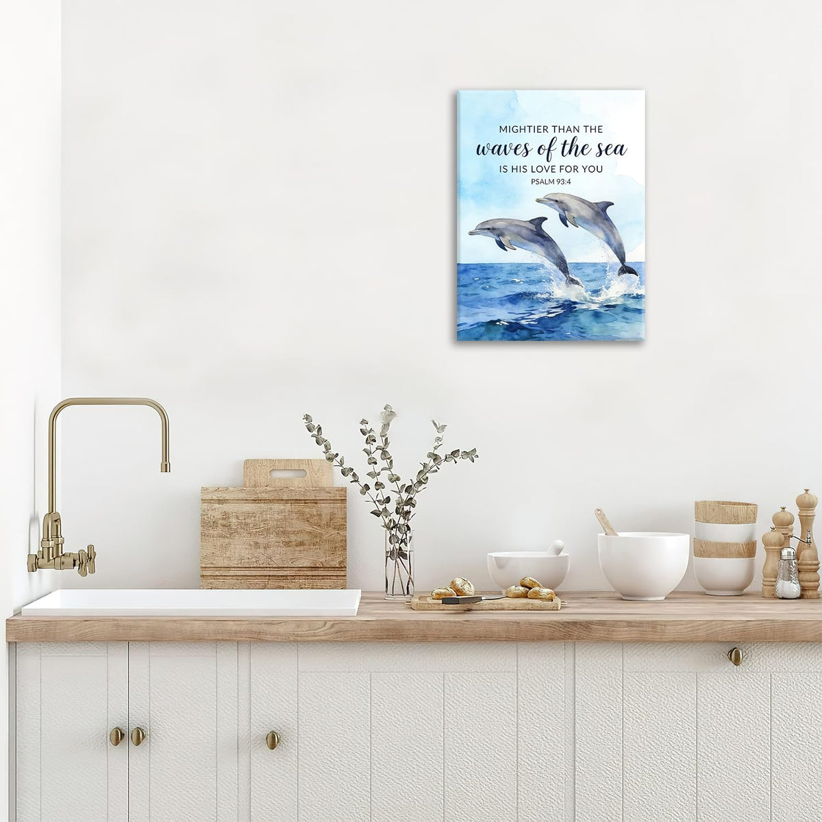 Dolphin Canvas Wall Art Inspirational Print Painting Framed ArtWork 20"x24" (Two Dolphins / 24"L x 20"W)