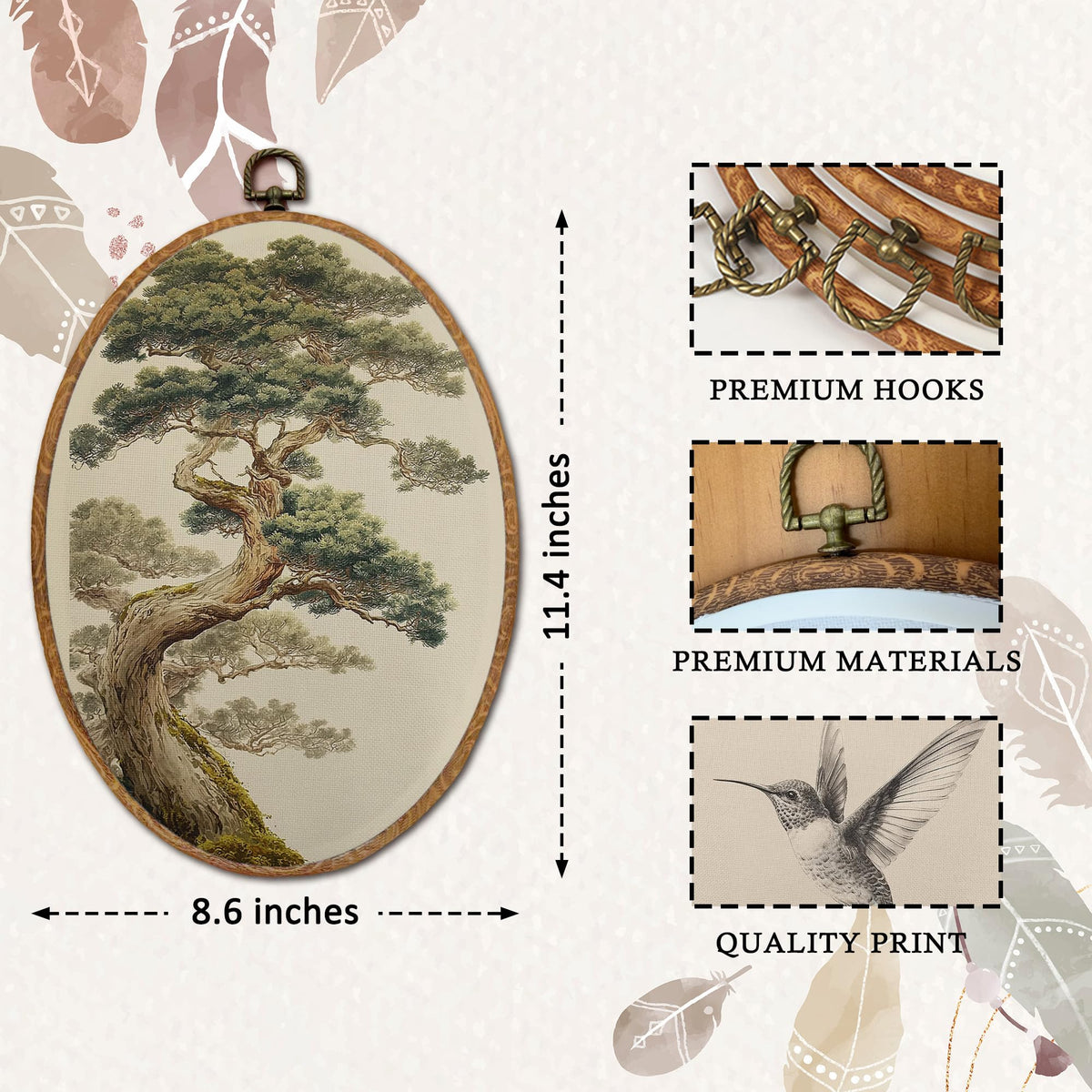 Oriental Ancient Pine Tree Oval Wall Art (31Child)