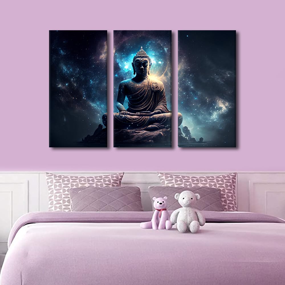 Modern Canvas Wall Decor 3 Panel Buddha Zen Universe Canvas Wall Art Religious Sacred and Spiritual Poster for Zen Believers Office Wall Decoration Stretched and Frame Ready to Hang 42x28 in (42x28 in / 3PANEL-14)