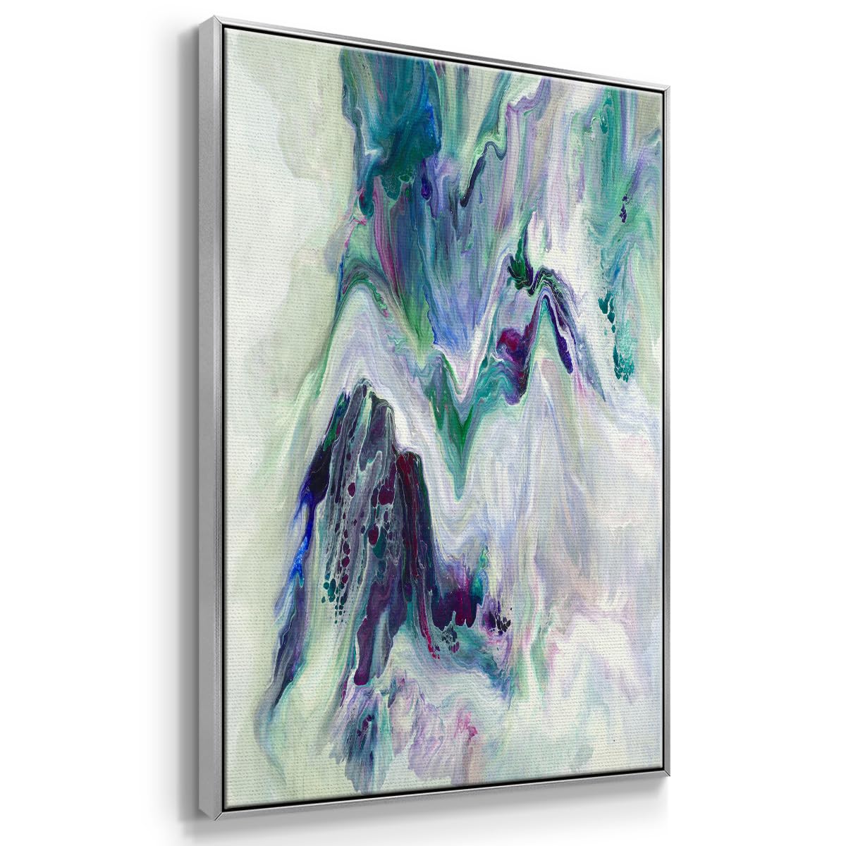 Abstract Wall Art Home Decor Paintings Wild Flowing River Water Canvas Silver Floater Frame Prints for Office Kitchen Living Room (41"L x 27"W / Wild River)