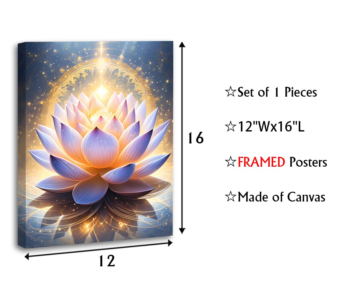 Canvas Prints Art Lotus Floral Pictures Wall Art for Zen Office Decor (Framed 12"X16"- Canvas Prints Art Lotus Floral Pictures Wall Art)