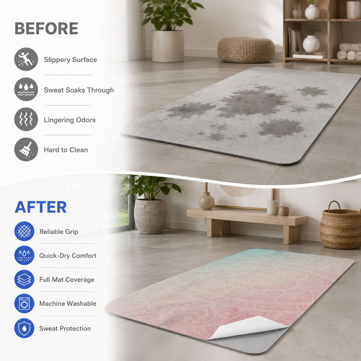 Yoga Mat Towel (Pink Flower-01 / Large)