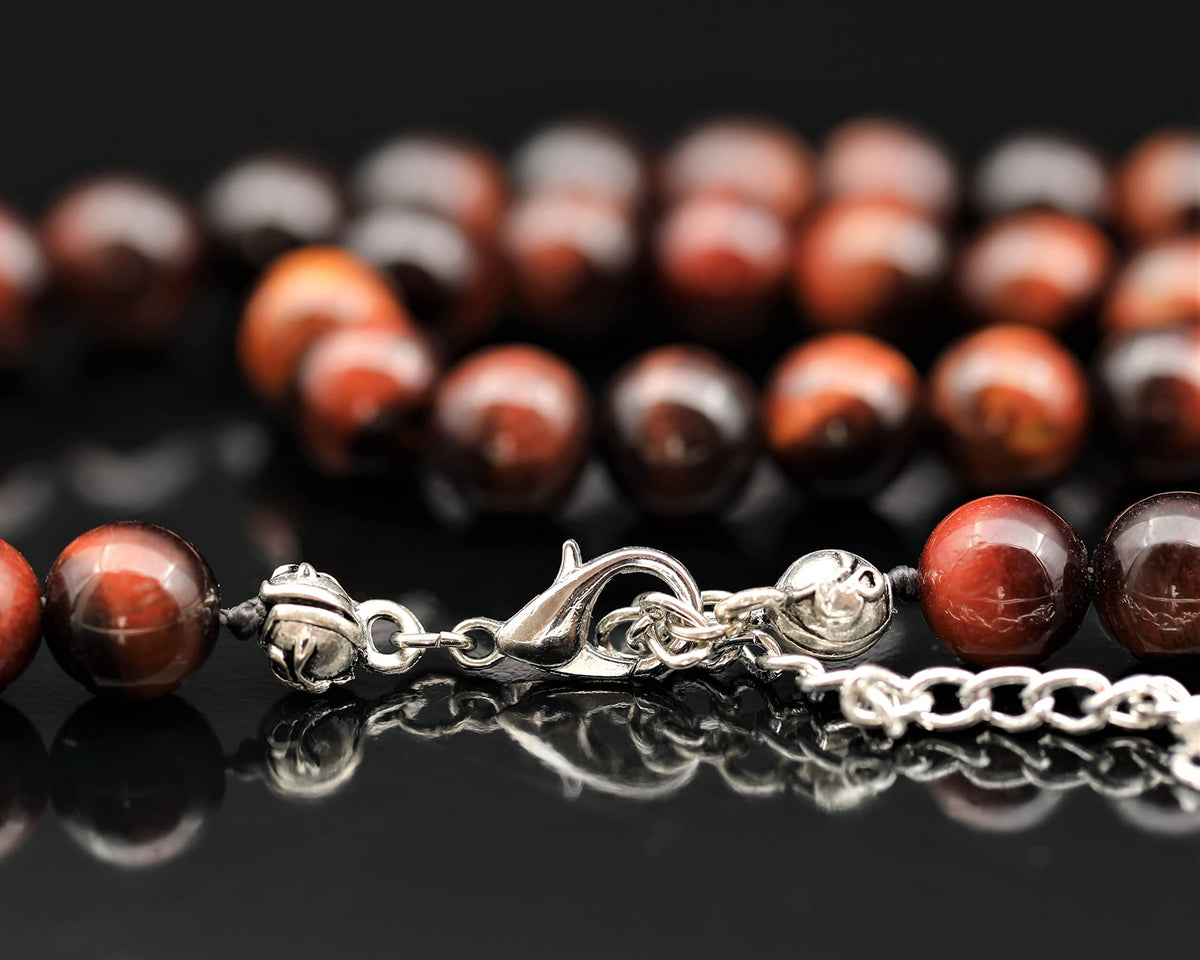 Natural Red Tiger Eye Beaded Choker Necklace (Red Tiger Eye / 18 Inches)