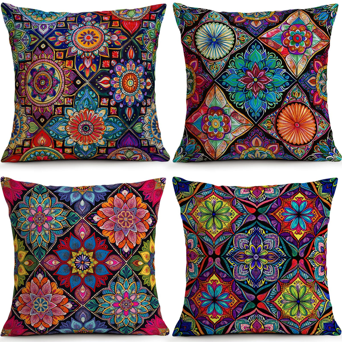 Colorful Bohemian Geometric Pillow Covers Set of 4 (Bohemia Geometry 03 / 18" x 18" (Pack of 4))