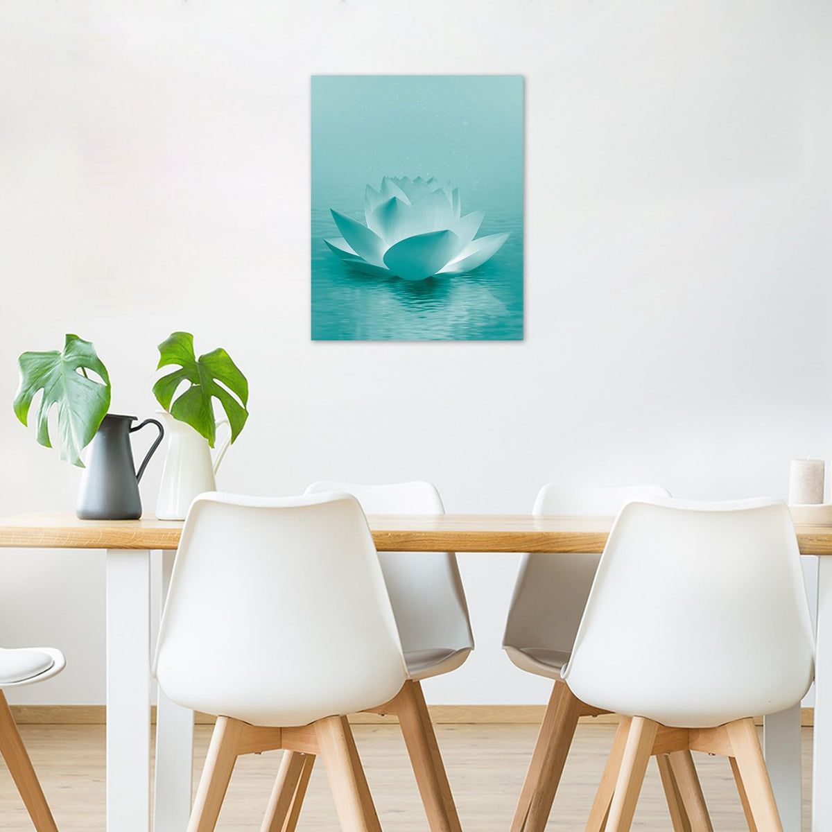 Teal Water Lily Wall Art (Teal and Green / 16"L x 12"W)