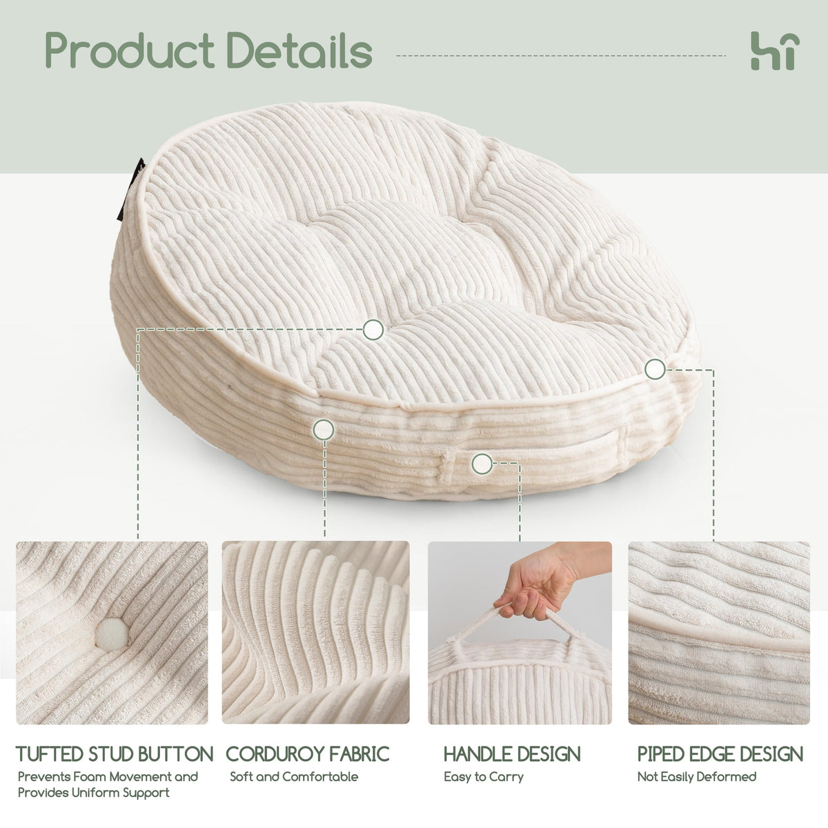 Floor Pillow Cushion for Adults (Round Beige / 4" Thick(Pack of 1))