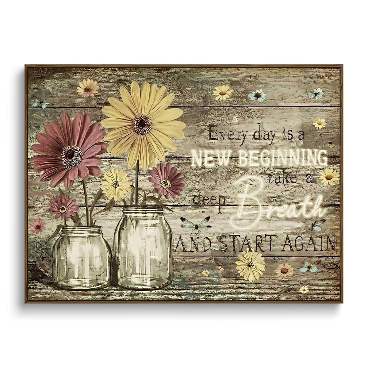 Vintage Floral Canvas Wall Art Floating Framed Inspiring Quote 16x24 Inch (Farmhouse Flower(Floating Frame) / 24"L x 16"W)