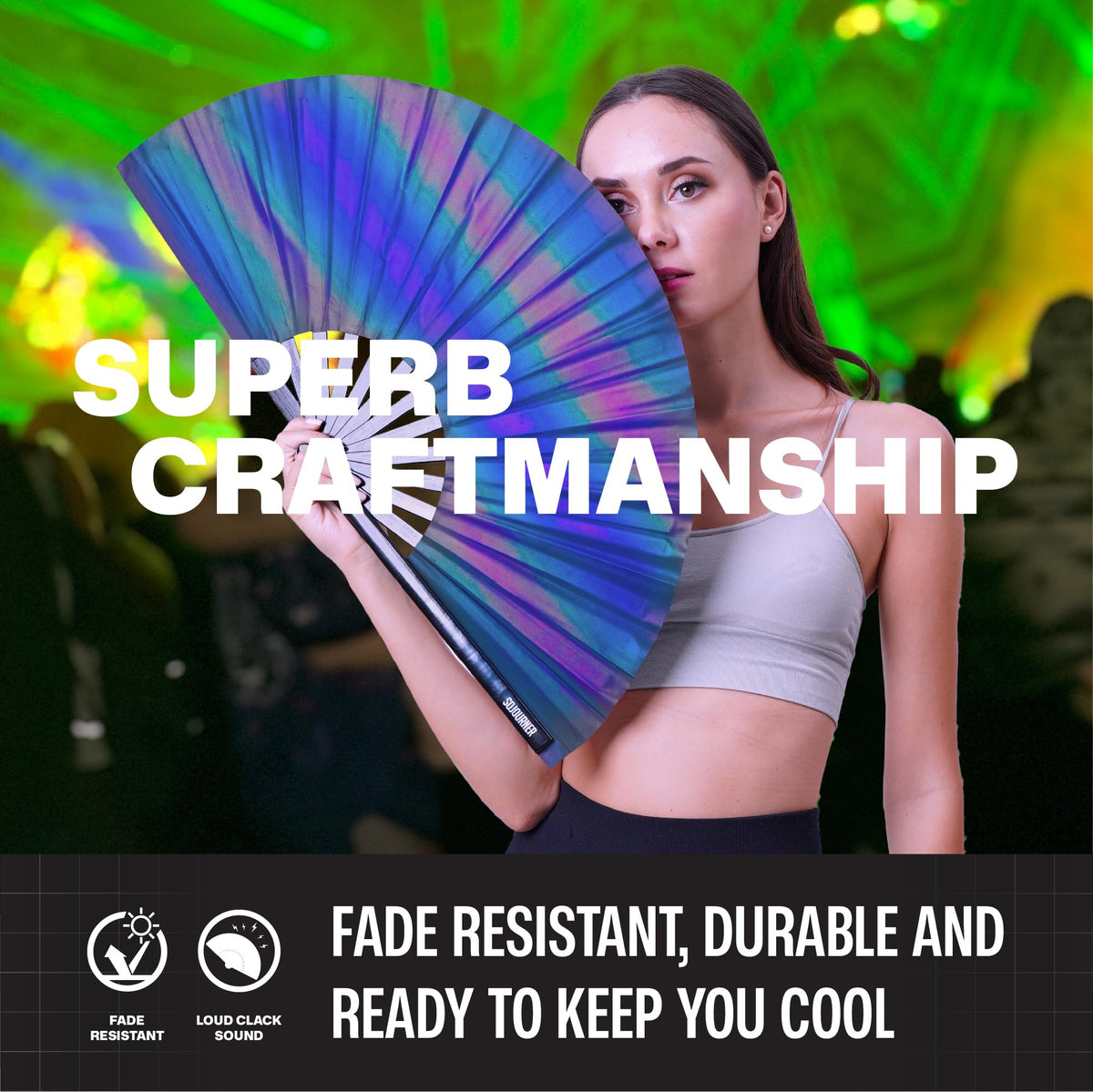 SoJourner Folding Rave Fan (Reflective Rainbow)
