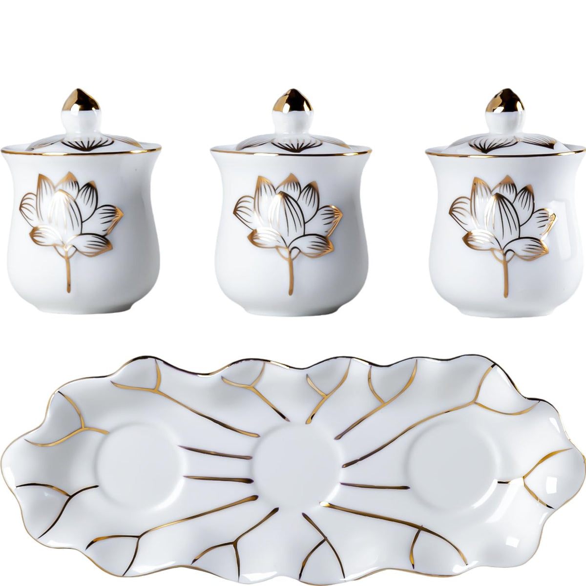 White Buddhist 3 Altar Cups Set (3 White Ceramic Cup Set)