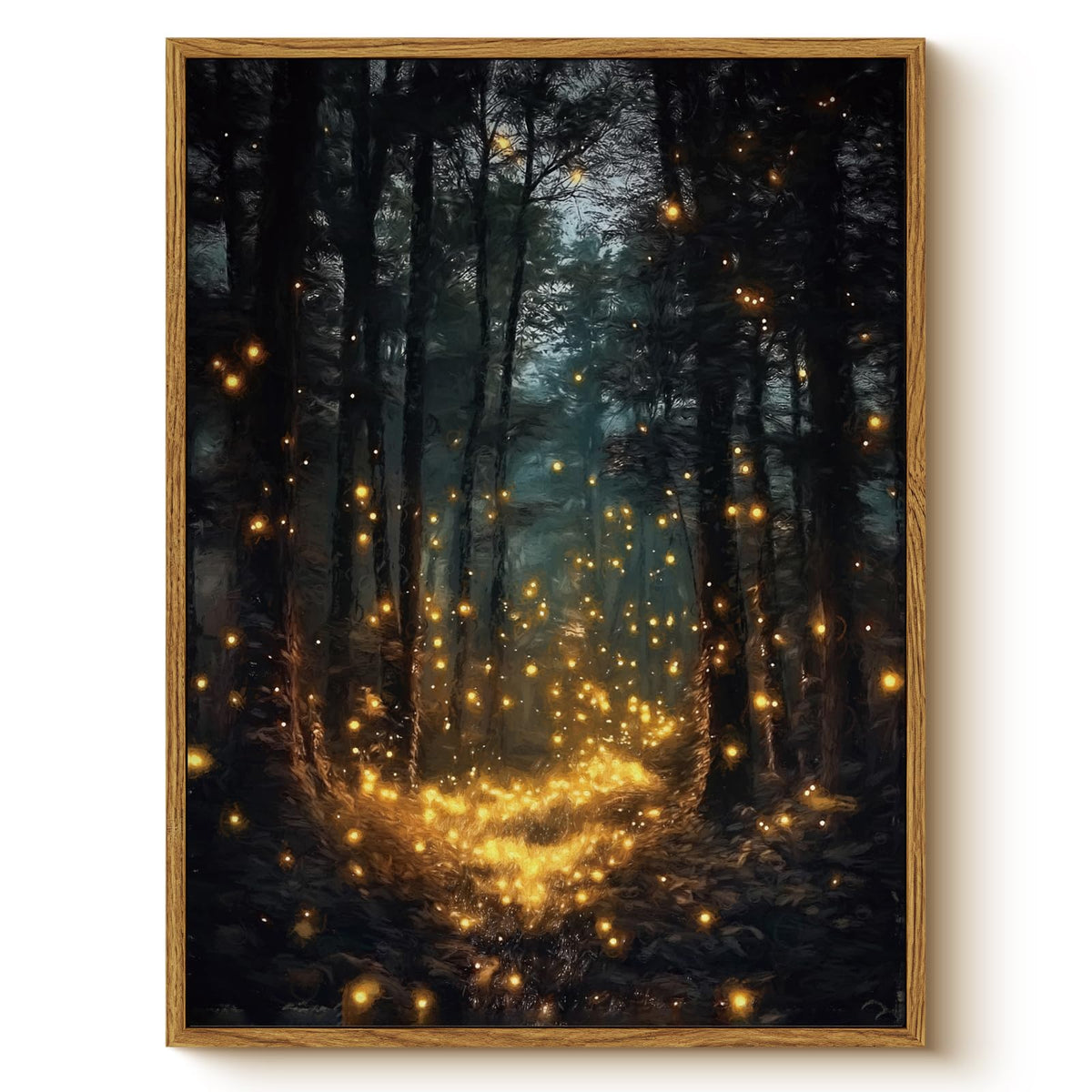 Fantasy Dark Forest 12x16 Framed Firefly Halloween Wall Art (Glowing Forest / 16"L x 12"W)