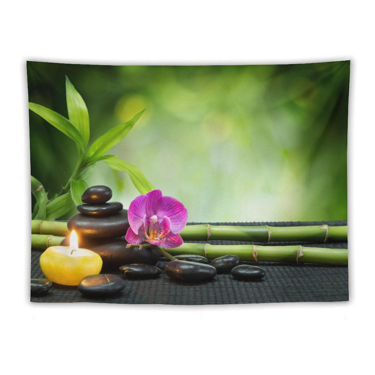Bamboo Zen Spa Tapestry Wall Hanging Scented Candle Green Spiritual Meditation Tapestries Home Decor for Living Room Bedroom Farmhouse Apartment Dorm 60"x80" (60"L x 80"W / Zen-16)