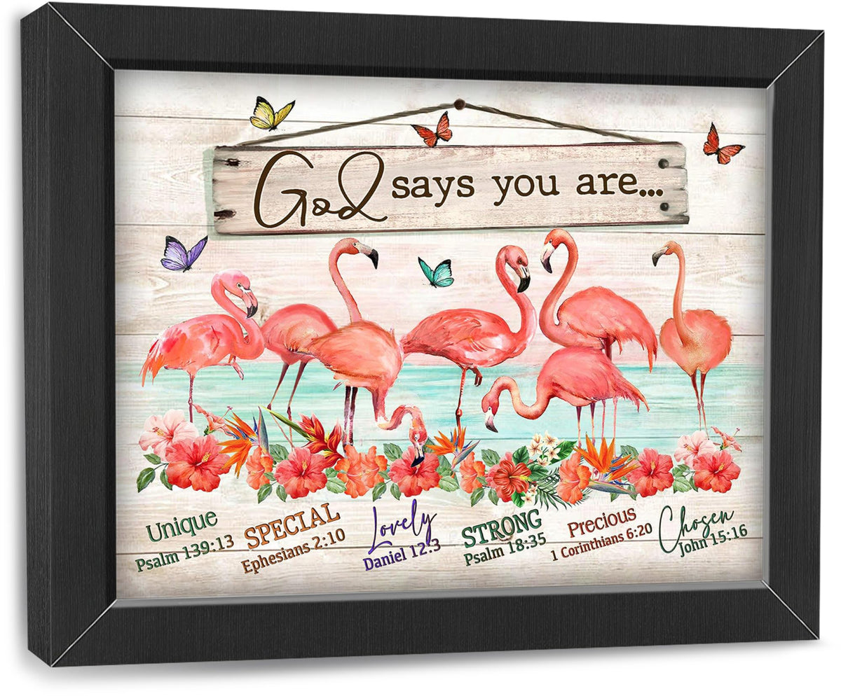 Flamingo Bathroom Decor Wall Art (Framed Bathroom Art 931 / 16"L x 12"W)