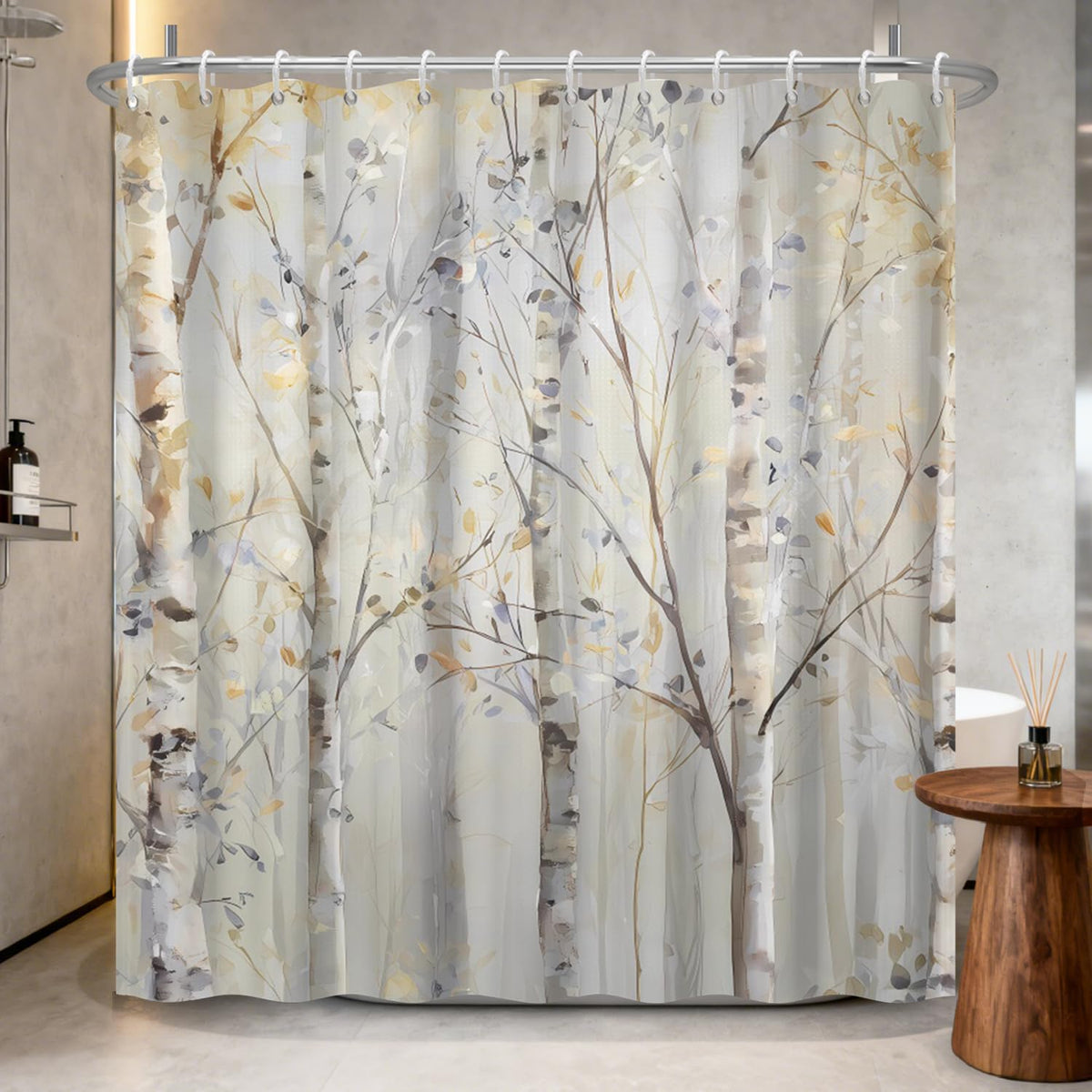 Watercolor Birch Tree Shower Curtain with Hooks (Watercolor Forest / 72"W x 72"L (Pack of 1))