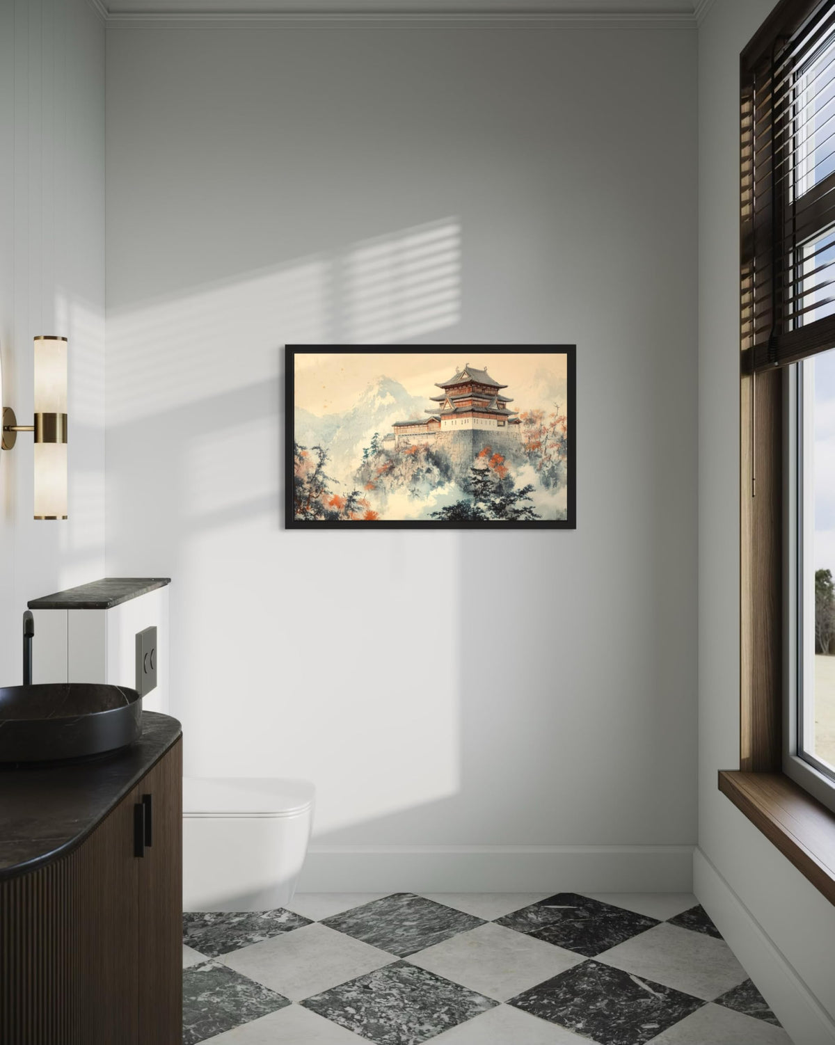 Japanese Castle Black Framed Wall Art Print Poster (Japanese Castle / 20"L x 16"W)