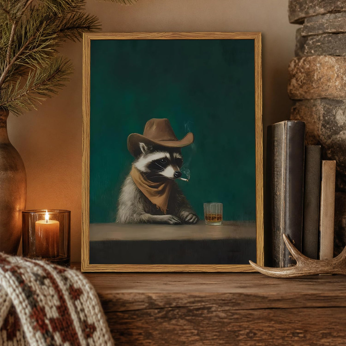 Framed Funny Raccoon Wall Art (Moody Raccoon / 10"L x 8"W)