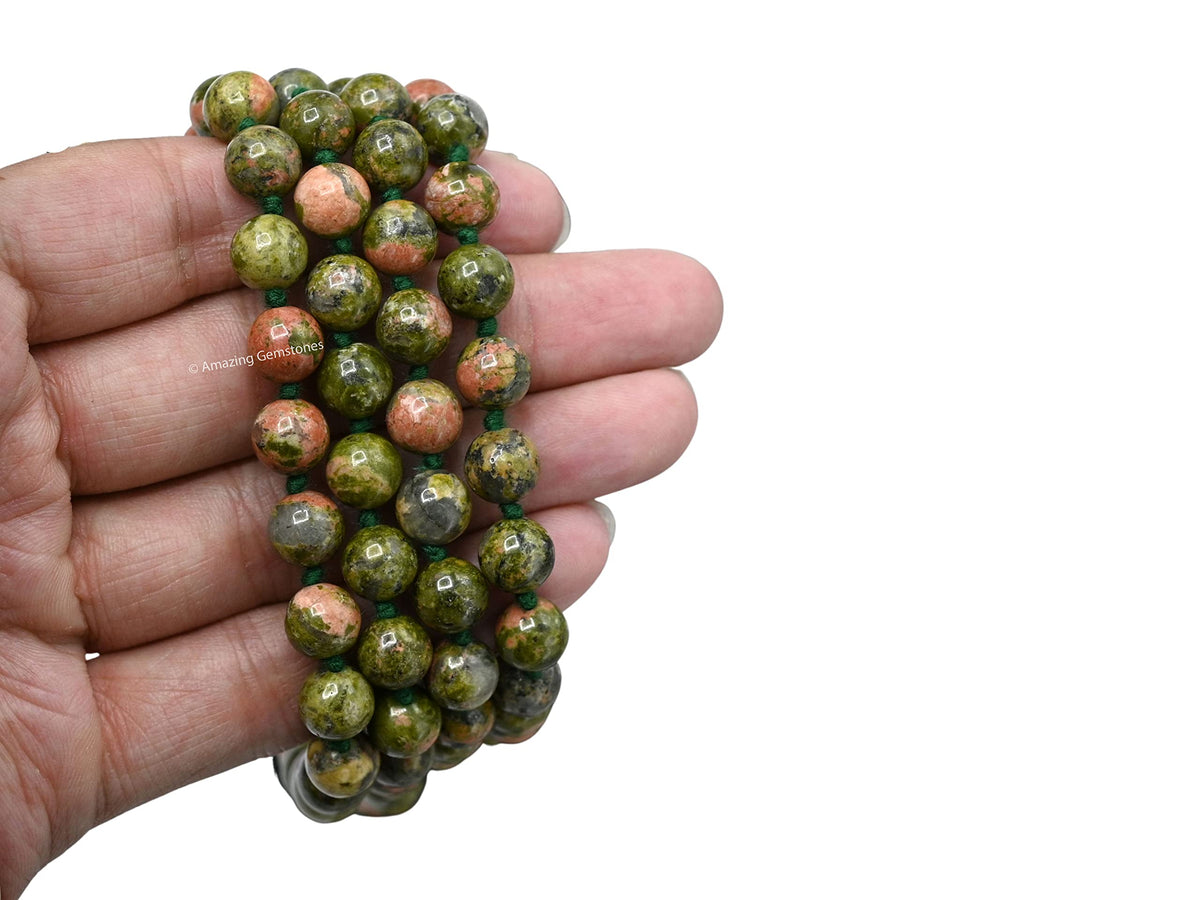 Unakite Buddhist Prayer Beads Japa Mala with 108 Meditation Beads (Hand Knotted / Unakite)