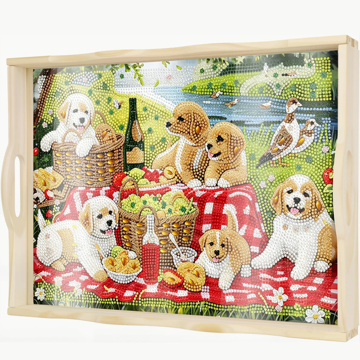 5D Dog Diamond Art Paintings Wooden Serving Trays with Handles (Dog Big)
