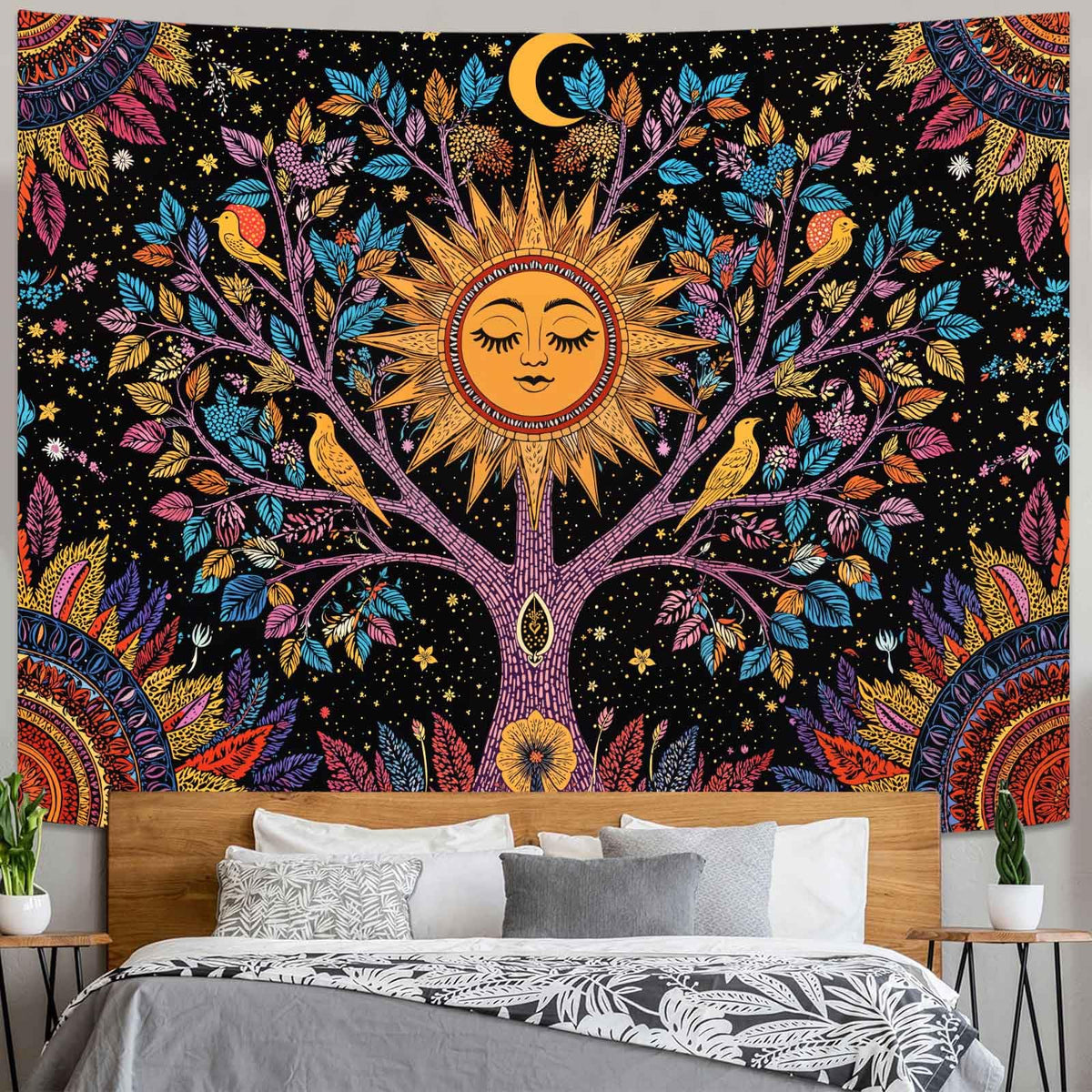 Tree of Life Wall Tapestry (90"L x 70"W / Black Purple)