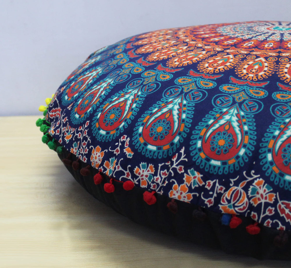 32" in Round Mandala Floor Pillow Cushion Cover Seating Throw Cover Hippie Decorative Bohemian Ottoman Poufs Pillow Cover Cases Boho Cotton Living Yoga Home Décor Room (Multi Peacock)