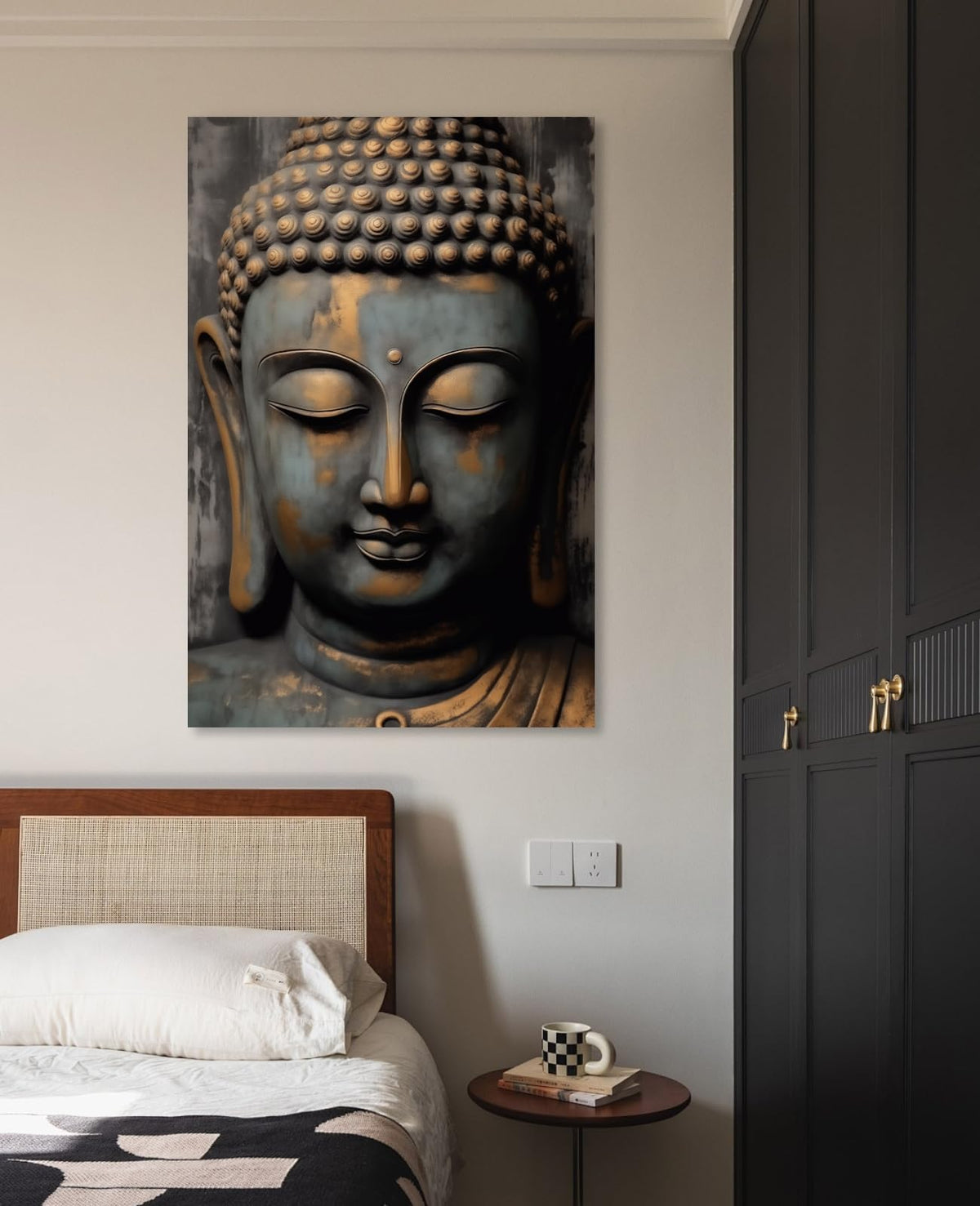 Buddha Canvas Wall Art Gray and Gold Buddha Statue Pictures Print Zen Meditation Painting Spa Spiritual Artwork for Yoga Room Bathroom Living Room Home Decor (24"L x 16"W / Buddha-7)