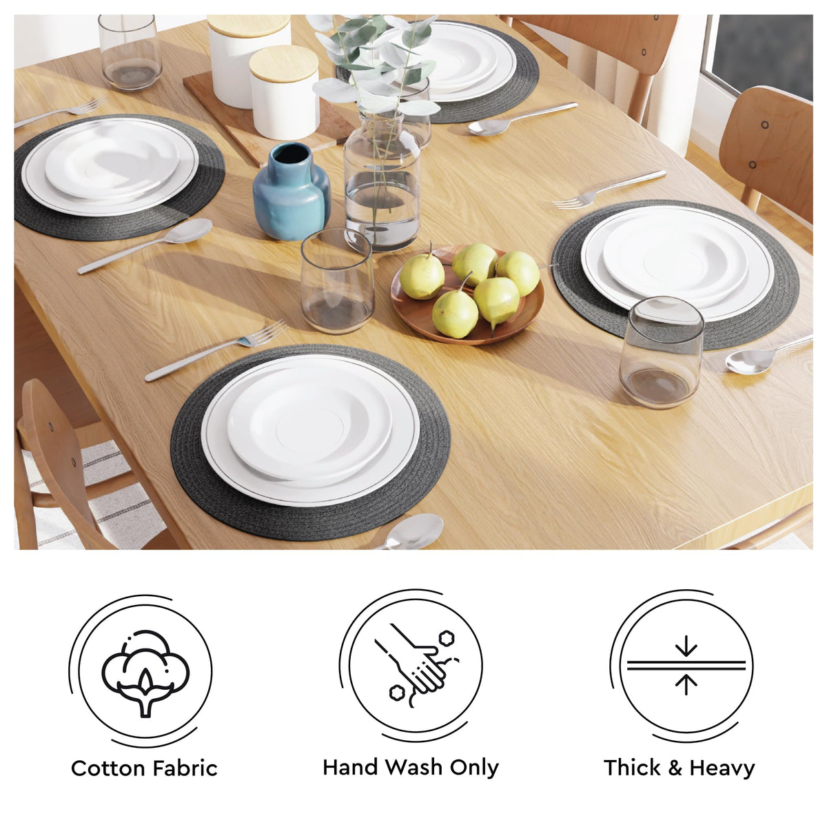 Placemats Round Cotton Dining Table Mats 13" (Dark Grey / 13" (Set of 6))
