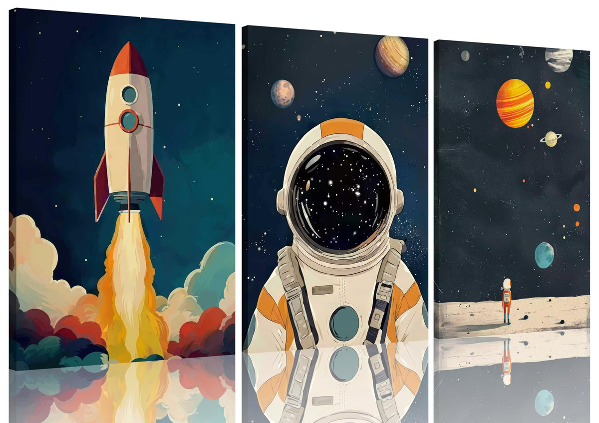 3 Pcs Outer Space Canvas Wall Art (Astronaut / 24"L x 16"W)