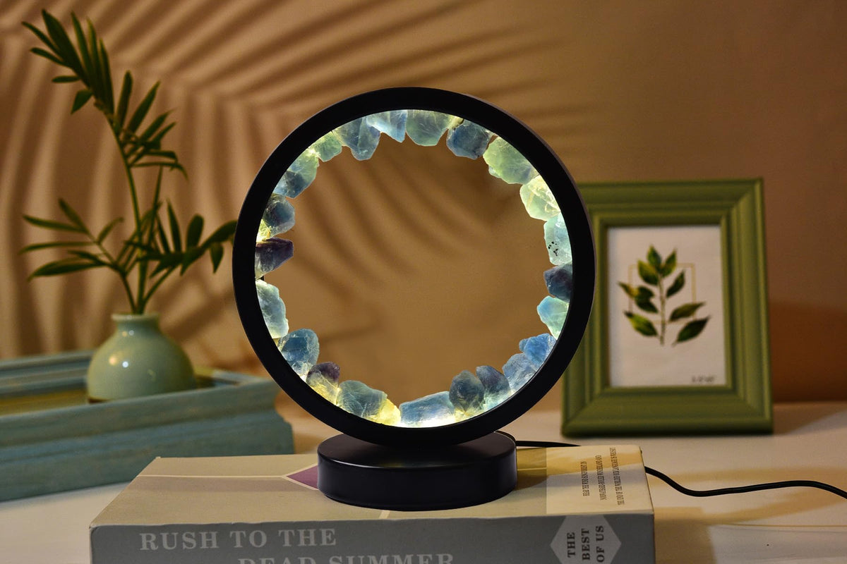 Natural Blue Fluorite Crystal Night Light Round Lamp Decor (Blue Fuorite Round)