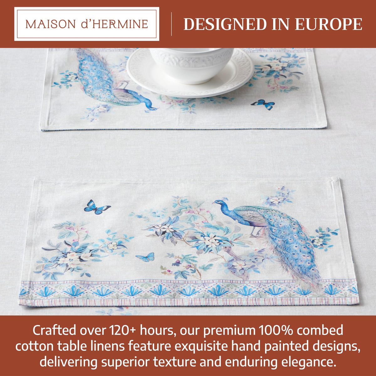 Placemats Set of 4 Reusable 100% Combed Cotton (019 - Peacock Utopia - Orginal / 13" X 19" (Pack of 4))