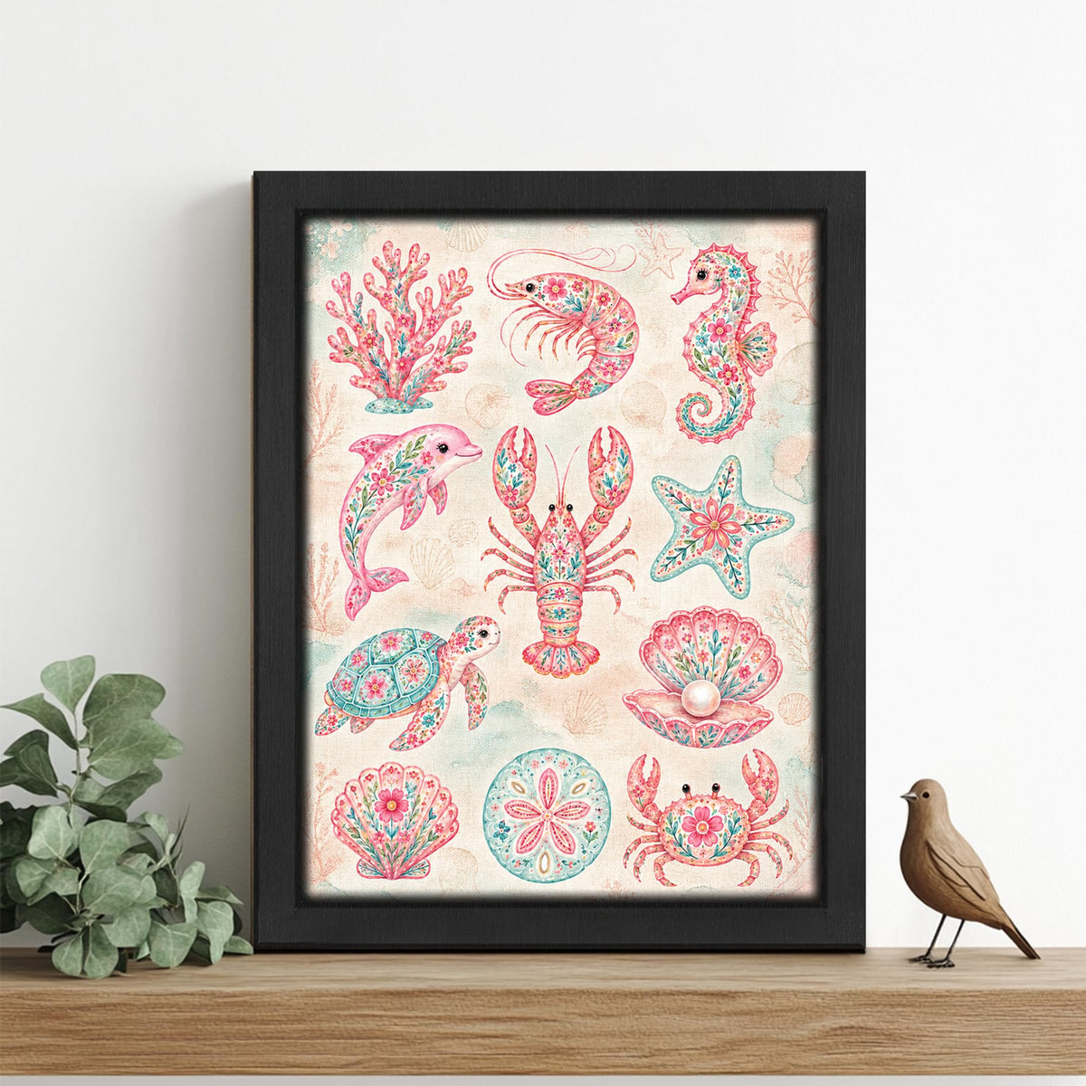 Ocean Sea Life Decor Wall Art (Wall Art Framed 35 / 10"L x 8"W)