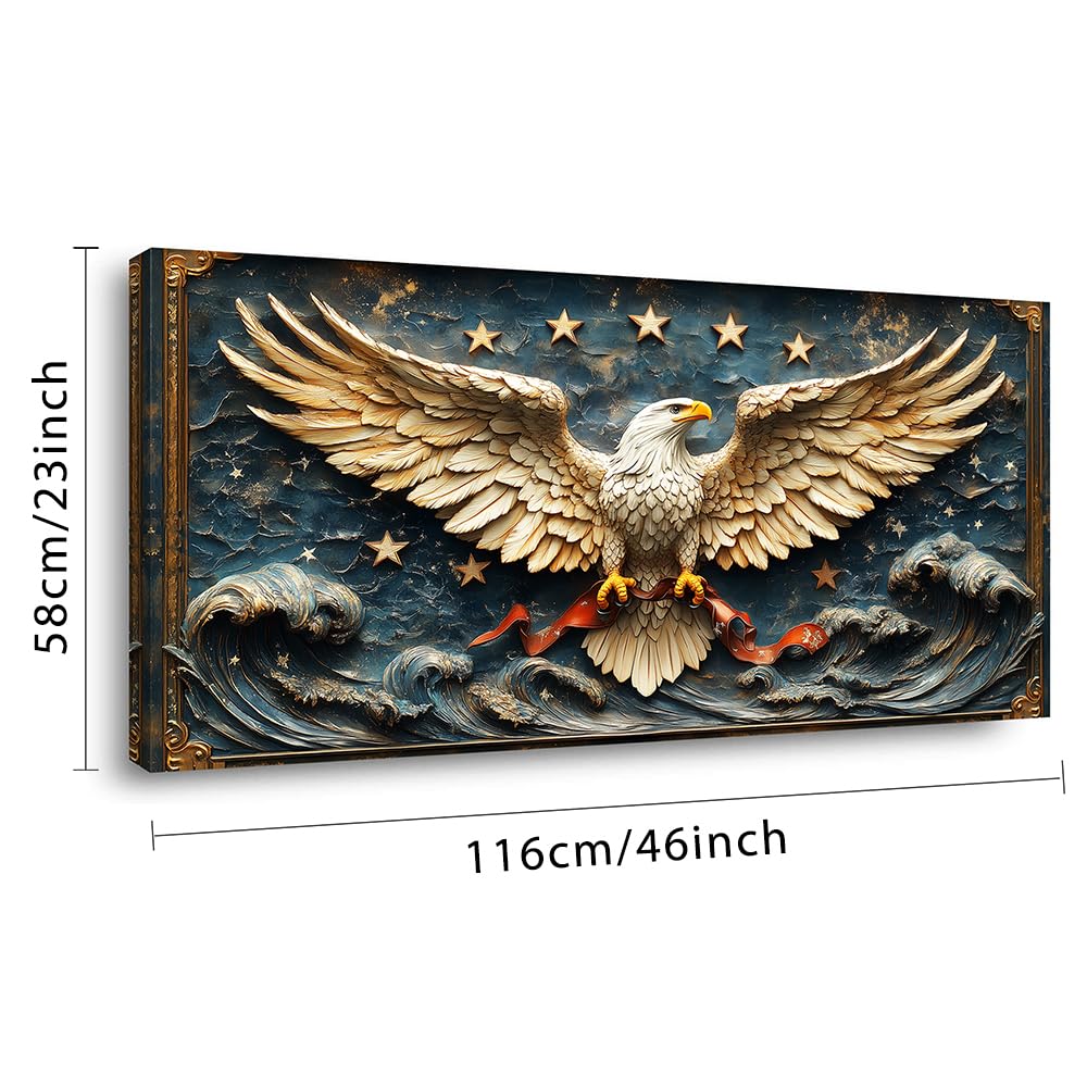 Gold Eagle Wall Art for Living Room Office Relief Sculpture Patriotic Symbol Baroque Ornamental Painting Prints Classic Canvas Artwork Dining Bedroom Decor Large (Baroque / Eagle Relief Sculpture Wall Art / 46L" x 23W")