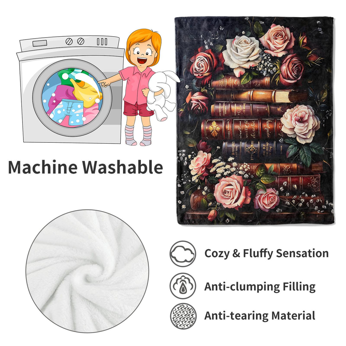Rose Book Flannel Blanket (Rose Books / 50x60 inch)