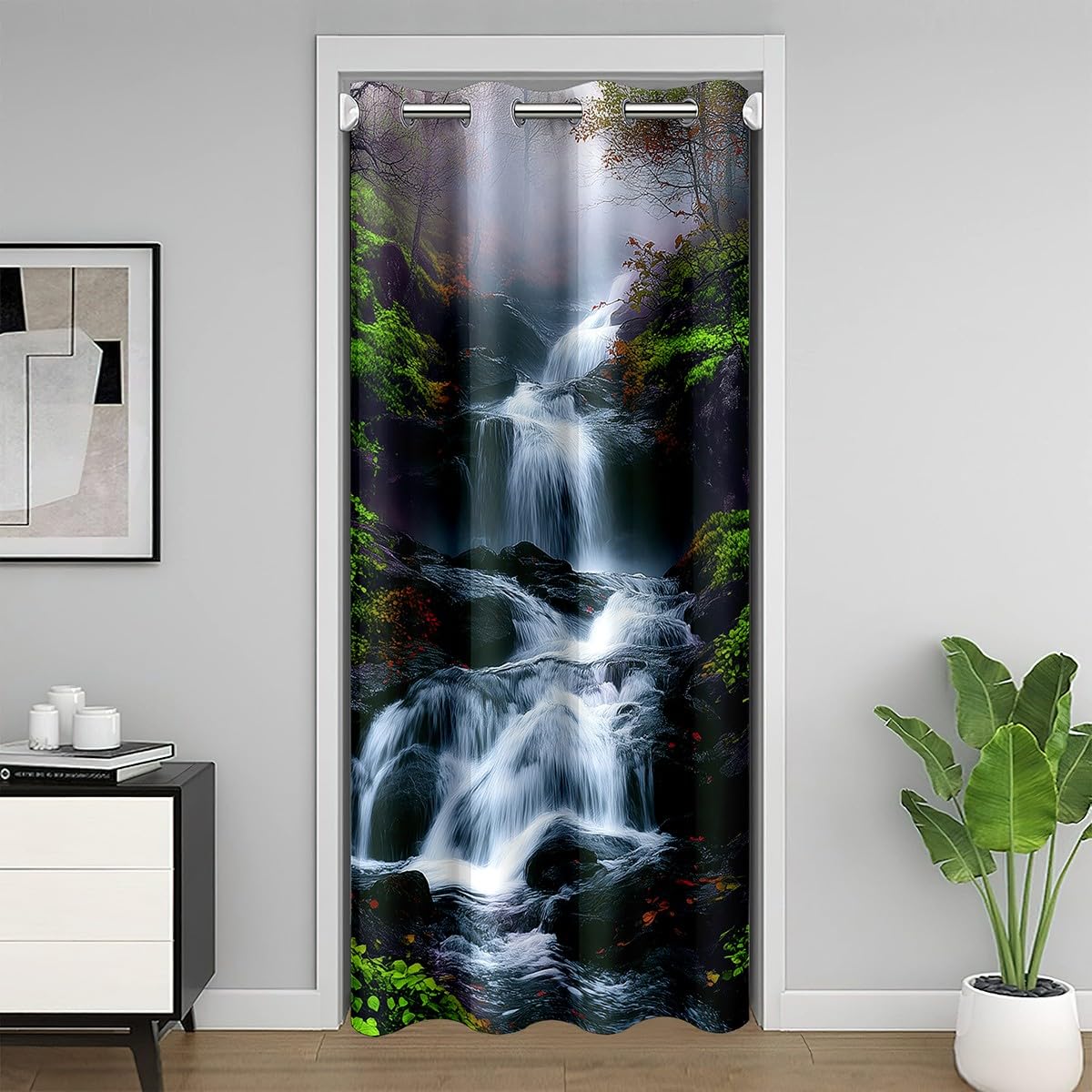 Door CurtainInch 1 Panel for Doorway Privacy Boys Girls 52"x80" (Grass Green White / 52"W x 80"L (Pack of 1))