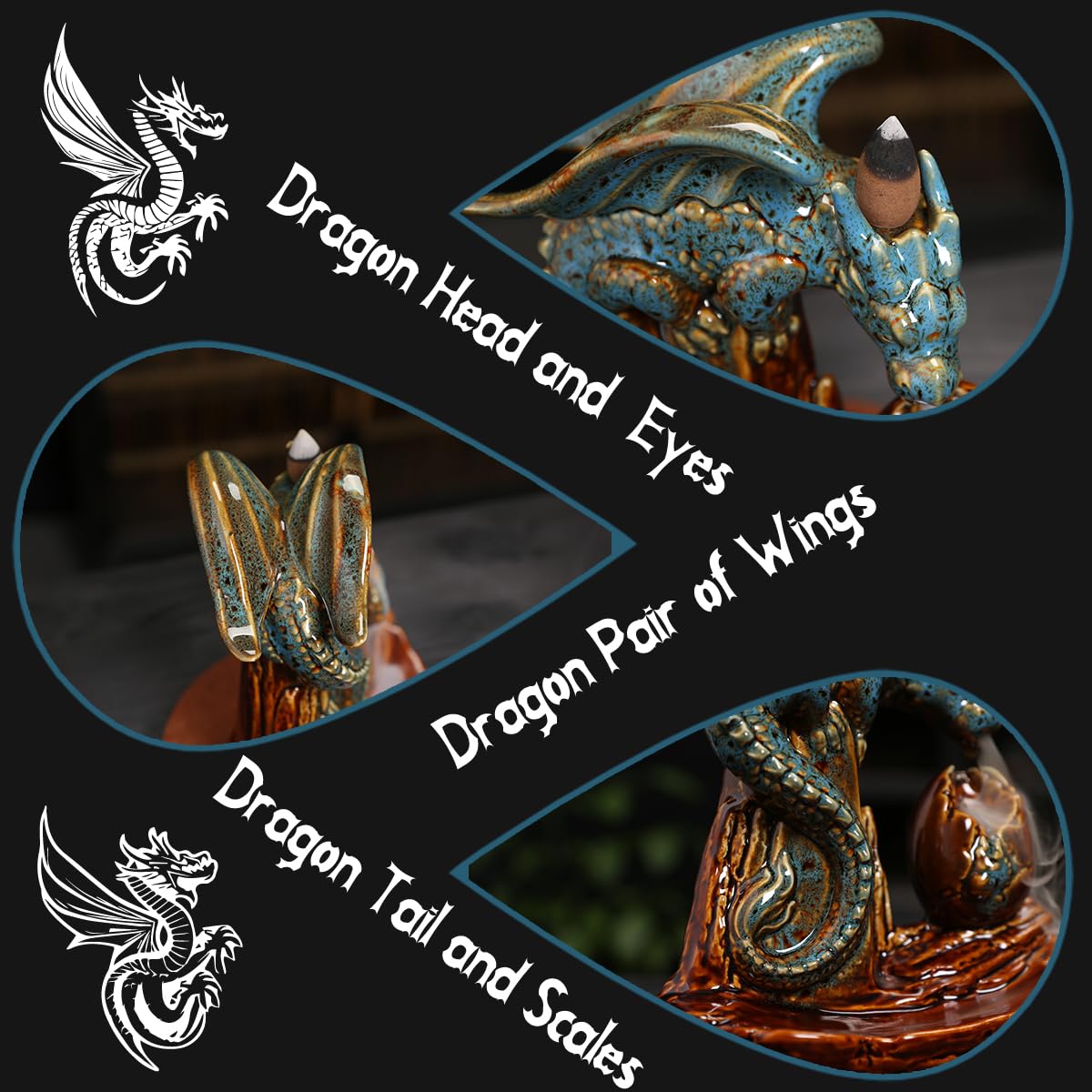 Dragon Incense Burner Holder (Dragon Egg, Glaze Color)