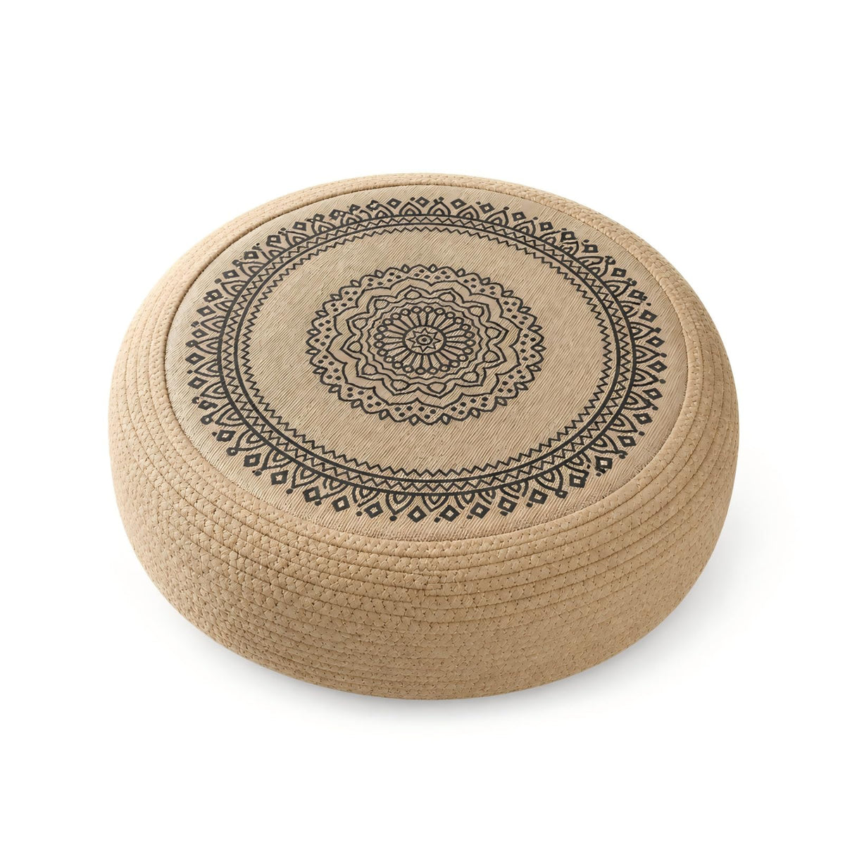 Handwoven Jute Pouf Ottoman (Yellow Brown Black / 19.7"D x 19.7"W x 7.9"H)