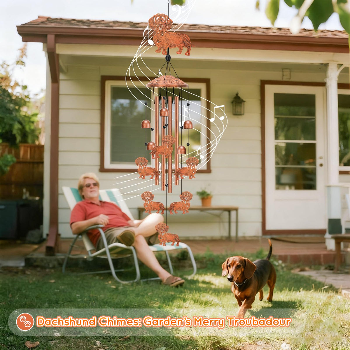 Metal Dachshund Wind Chimes for Outside