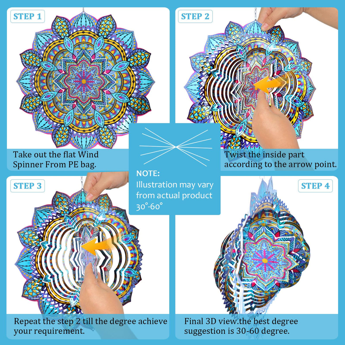 Wind Spinner Mandala Colorful Lily (009-9bule Mandala Colorful Lily)