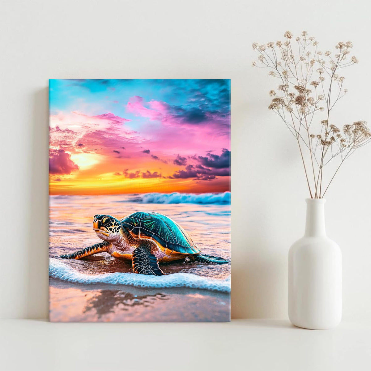 Sea Turtle Wall Art for Bathroom Sunset Ocean Beach Landscape Picture Nature Coastal Wall Decor Seascape Canvas Prints Painting Poster Nautical Artwork for Living Room Home Decorations 12x16 (12"L x 16"W / Seaturtle)