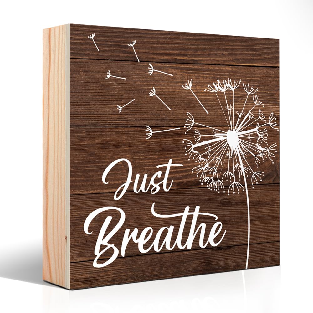 Just Breathe Wooden Box Sign (Brown1)