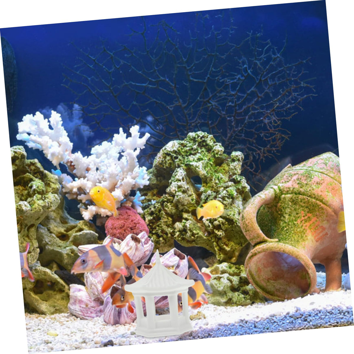 Hexagonal Pavilion Ornament 2.79X2.44X2.16In Miniature Ceramic Pavilion Statue for Fish Tank Decor Aquarium Decoration Zen Garden Accessories and Desktop Ornament