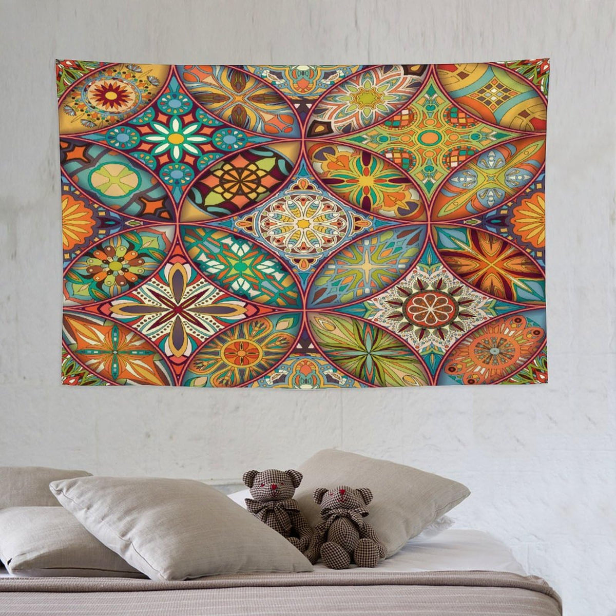 Boho Floral Tapestry Wall Hanging Colorful Bohemian Mandala Tapestries Home Decor for Living Room Bedroom Apartment Farmhouse Dorm 40"x60" (40"L x 60"W / Mandala-20)