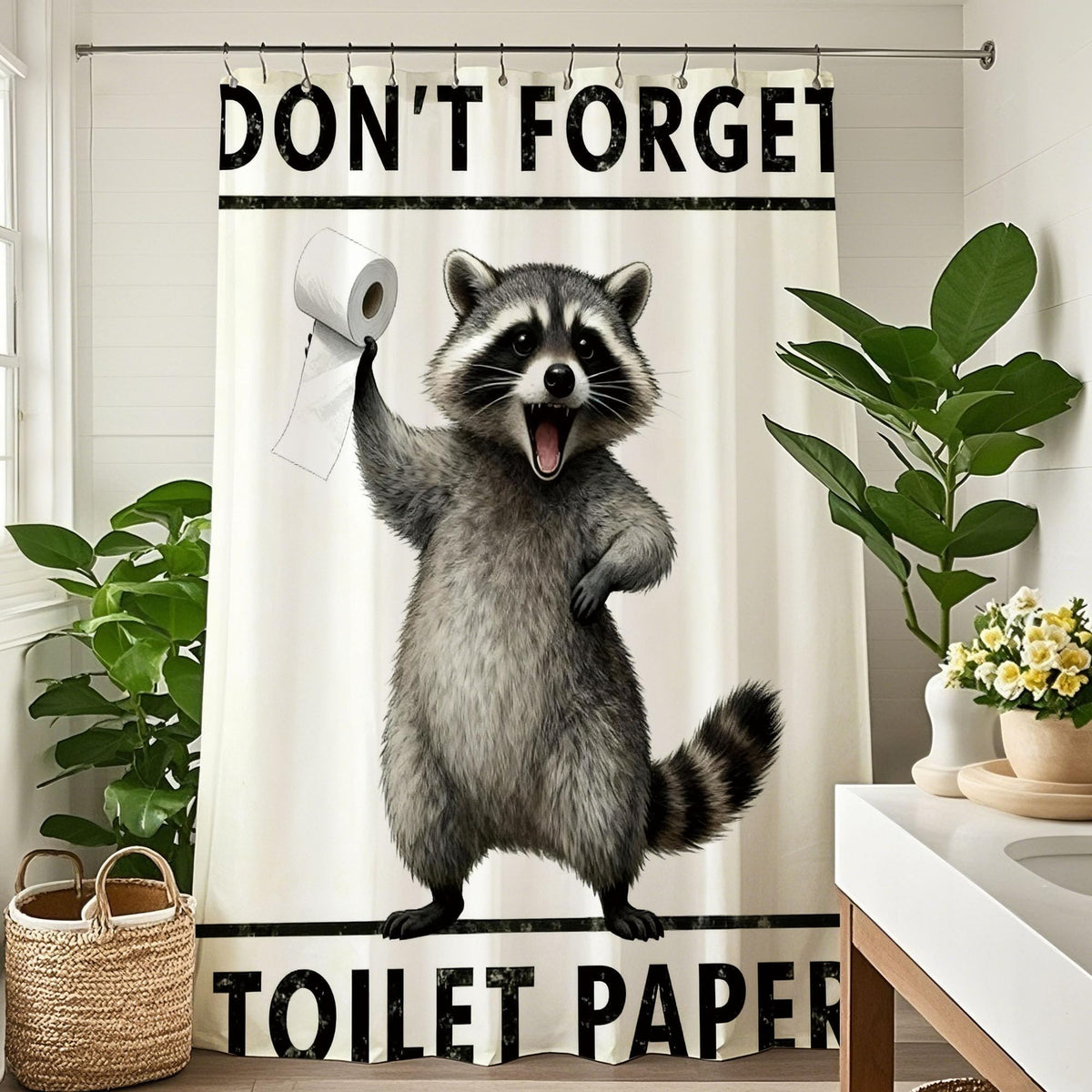 Funny Cute Raccoon Shower Curtain Black and White Kids Fun Bathroom Decor (60"W x 72"L (Pack of 1) / Funny Raccoon)