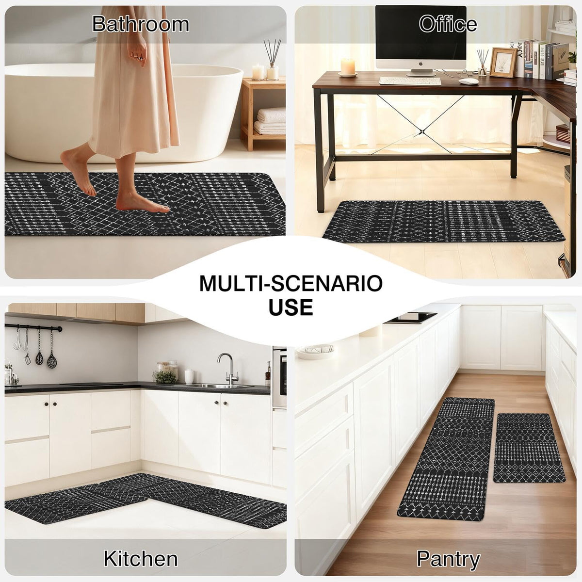 Anti Fatigue Kitchen Rugs Set of 2 (Boho-black)